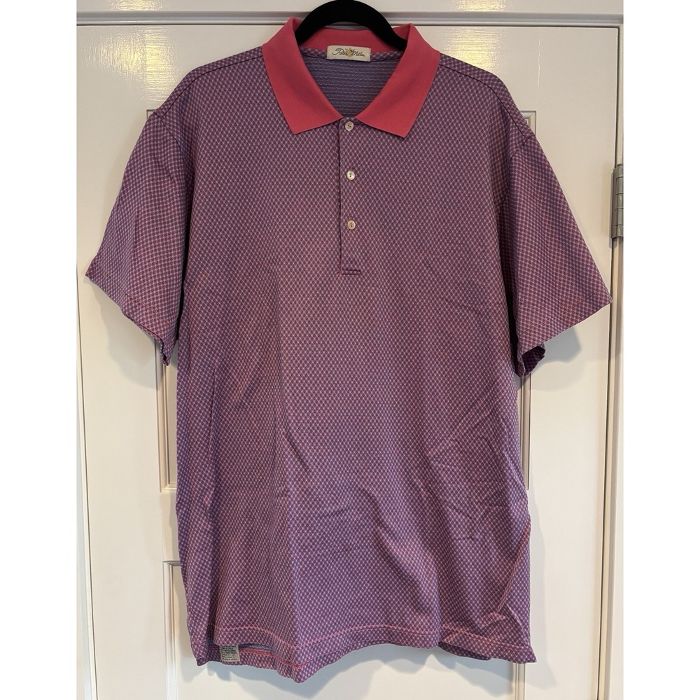 Peter Millar Golf Polo Purple Geometric Pink Collar Excellent Condition Size L